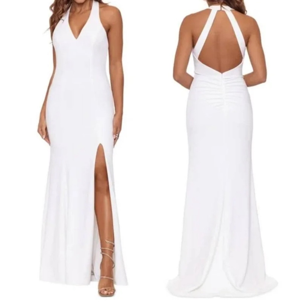 Xscape Long White Gown with Slit